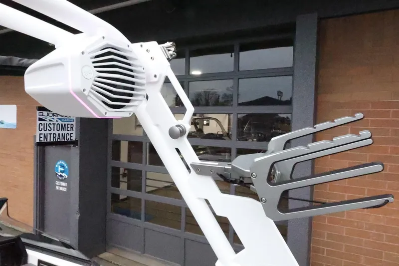 Slide: The Image of 2026 ATX Surf Boats 22 Type-S with speaker and wakeboard rack detail. - 39