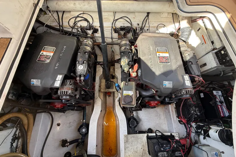 Slide: The Image of Engine compartment of 2005 Four Winns 348 Vista with dual Volvo Penta engines. - 103