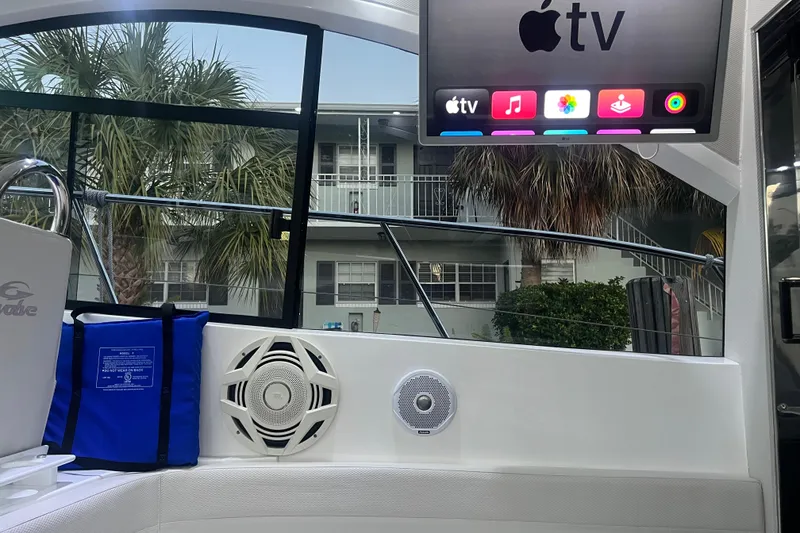 Slide: The Image of Luxury Evolve 400HT yacht docked in a sunny marina, 2021 model. - 23