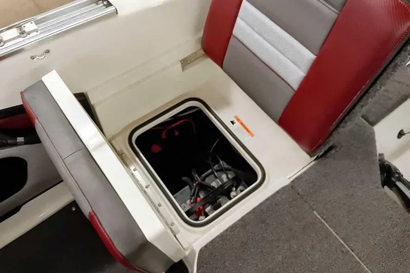 Slide: The Image of 2020 Ranger 1850MS Reata boat seat with open storage compartment. - 49