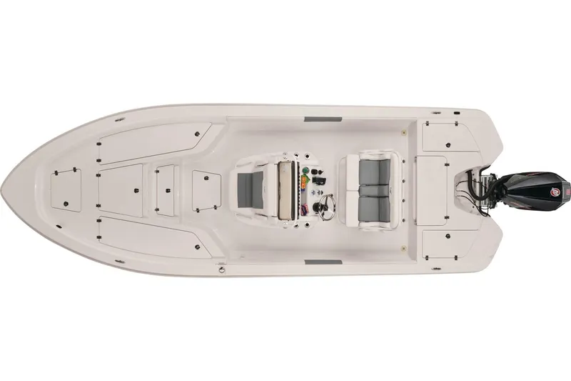 Slide: The Image of Top view of 2026 Mako 24 APEX boat, showcasing spacious deck and seating arrangement. - 5
