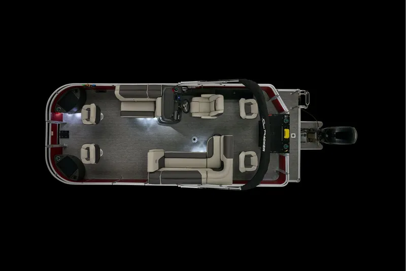 Slide: The Image of 2026 Sun Tracker Fishin' Barge 22 DLX livewell with open lid, showcasing interior. - 15