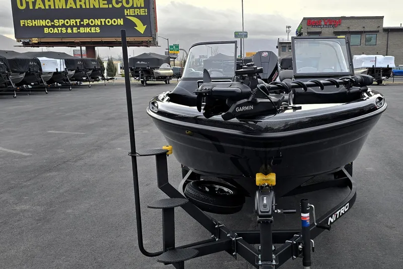 Slide: The Image of 2026 Nitro ZV19 Sport Pro boat on trailer at Utah Marine dealership. - 65