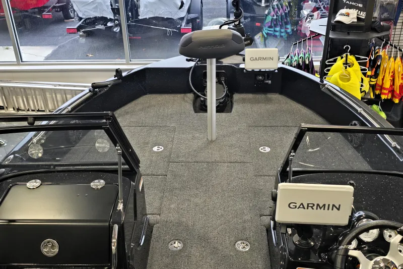 Slide: The Image of 2026 Nitro ZV19 Sport Pro boat interior with Garmin navigation system, showroom display. - 71