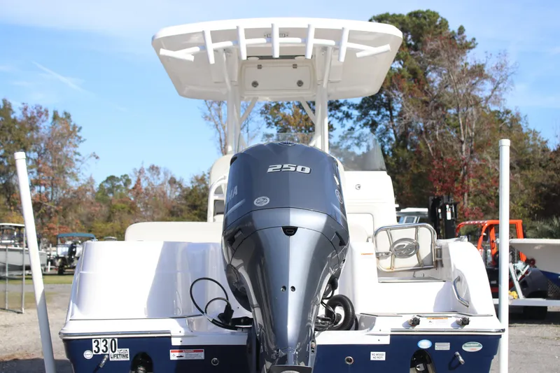 Slide: The Image of 2021 Sea Fox 249 Avenger boat with Yamaha 250 engine, outdoor setting. - 3