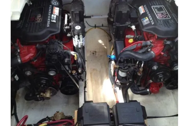 Slide: The Image of Engine compartment of 2006 Cruisers Yachts 340 Express with dual Volvo Penta engines. - 20