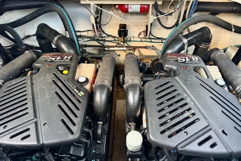 Slide: The Image of Engine room of a 2008 Sea Ray 340 Sundancer with twin inboard motors. - 90
