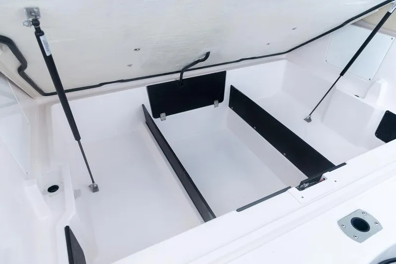 Slide: The Image of Manufacturer Provided Image: 2022 Regal LX6 boat storage compartment with open lid. - 16