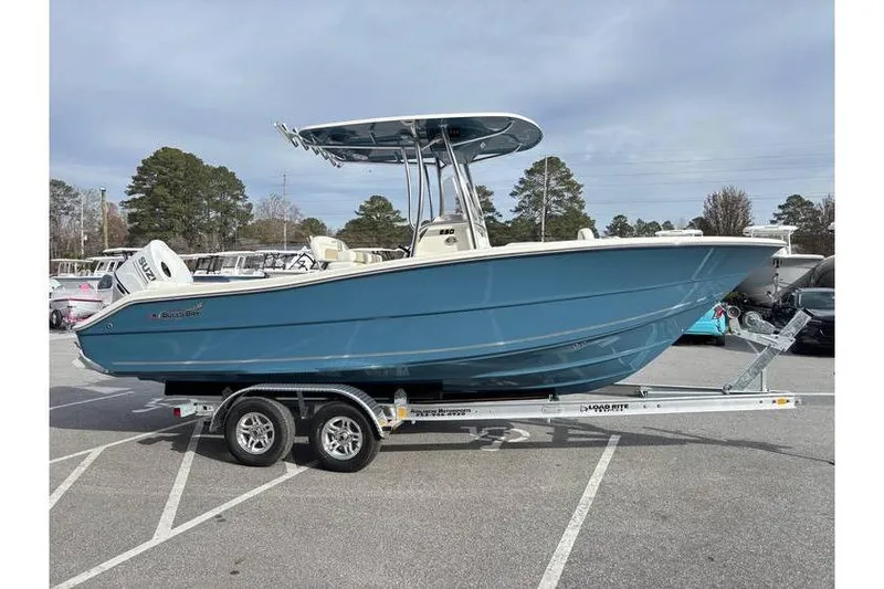 Slide: The Image of 2026 Bulls Bay 230 Center Console boat on trailer in parking lot. - 4