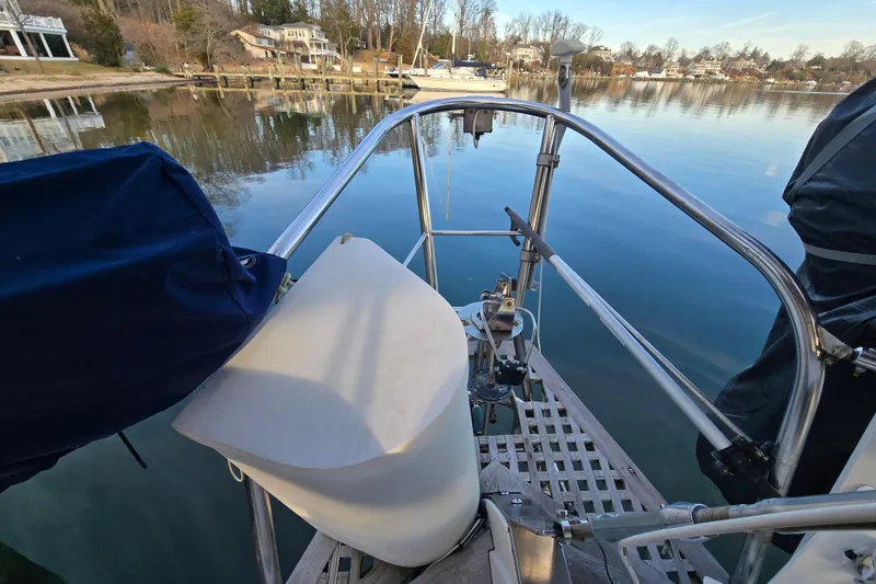 Slide: The Image of Sailboat deck view on calm water, Hans Christian 38T, 1986 model. - 16