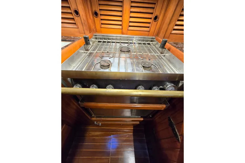 Slide: The Image of Stainless steel stove in 1986 Hans Christian 38T yacht galley. - 22