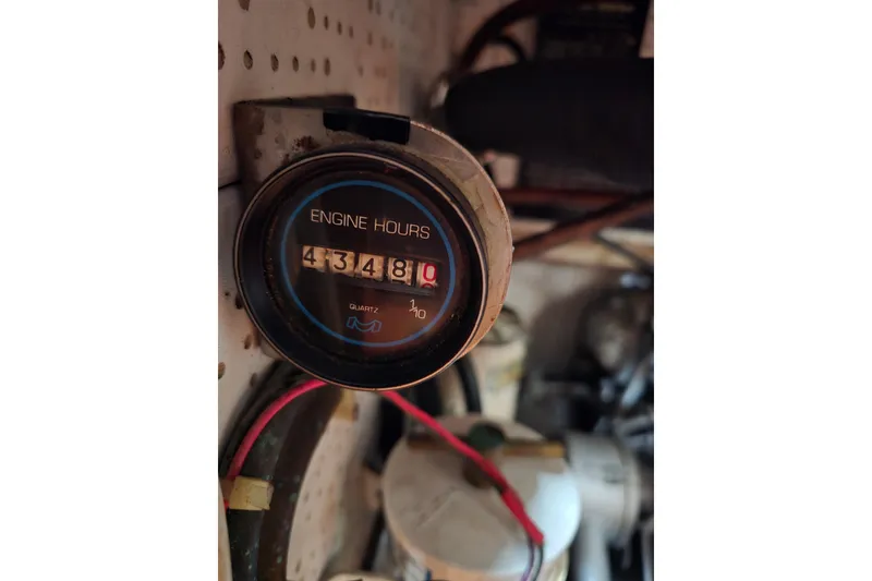 Slide: The Image of Engine hour meter showing 4348 hours on a 1986 Hans Christian 38T. - 49