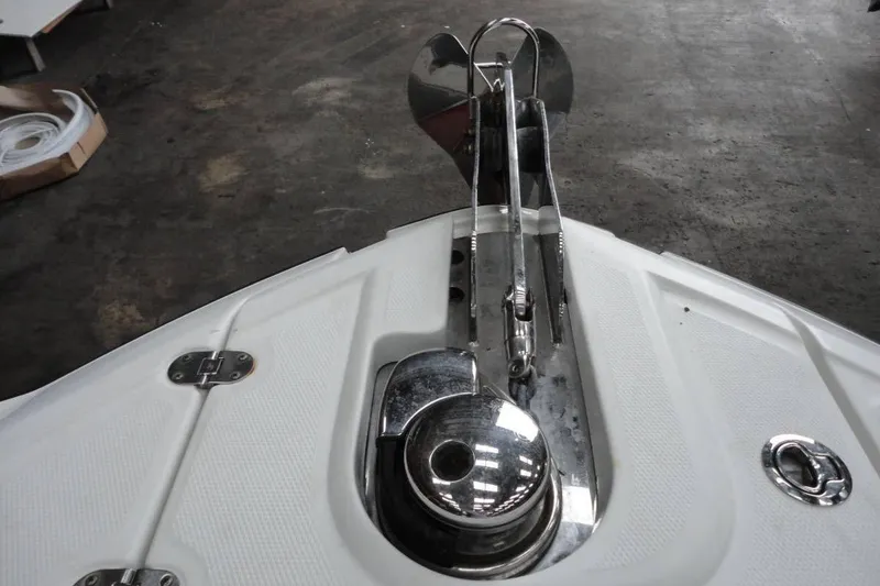 Slide: The Image of Cockpit of 2021 Monterey M-65 boat with steering wheel and control panel. - 19