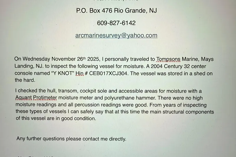 Slide: The Image of Inspection report for 2004 Century 3200 Center Console, confirming good structural condition. - 60