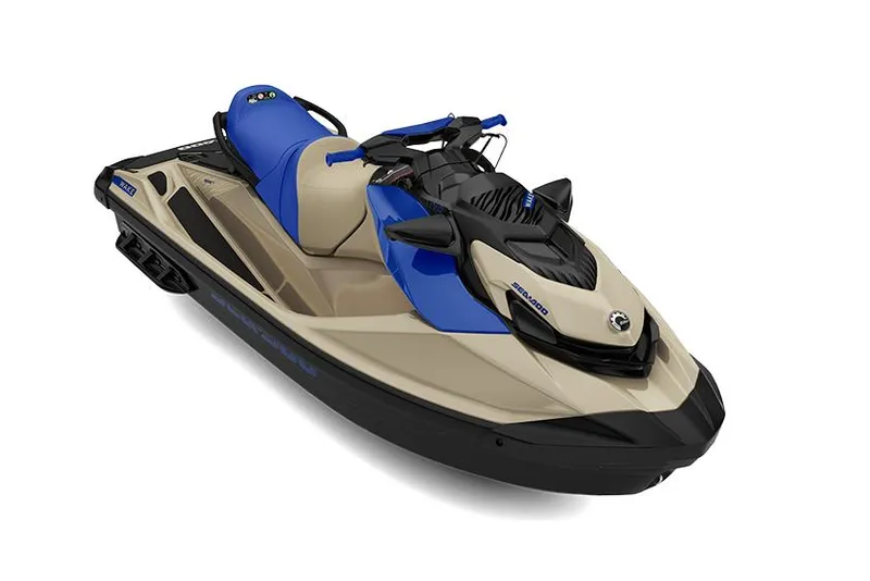 The Image of Manufacturer Provided Image: 2026 Sea-Doo Wake 170 jet ski, beige and blue, side view. - 0