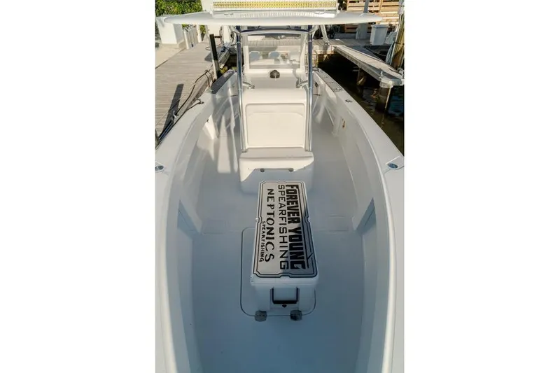 Slide: The Image of 2015 Bahama 34 boat interior with spearfishing gear on deck. - 27
