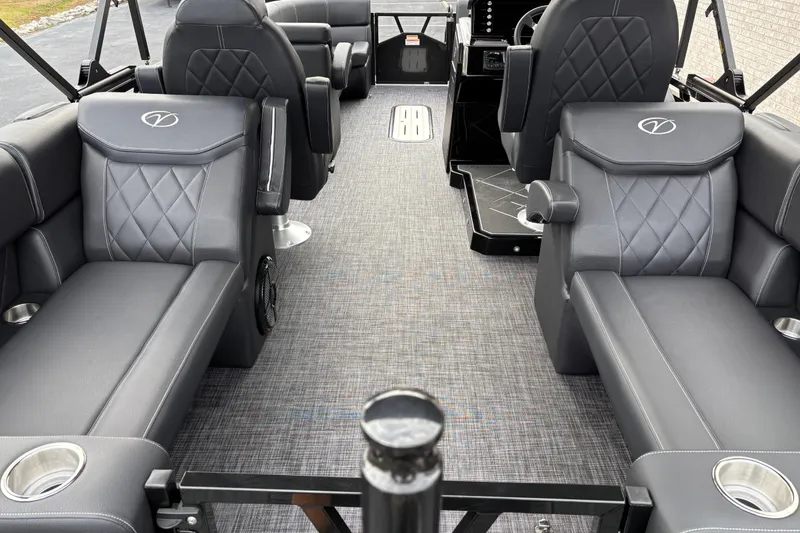 Slide: The Image of Luxurious interior of 2026 Veranda Vertex 235RC Premium pontoon boat with plush seating. - 11