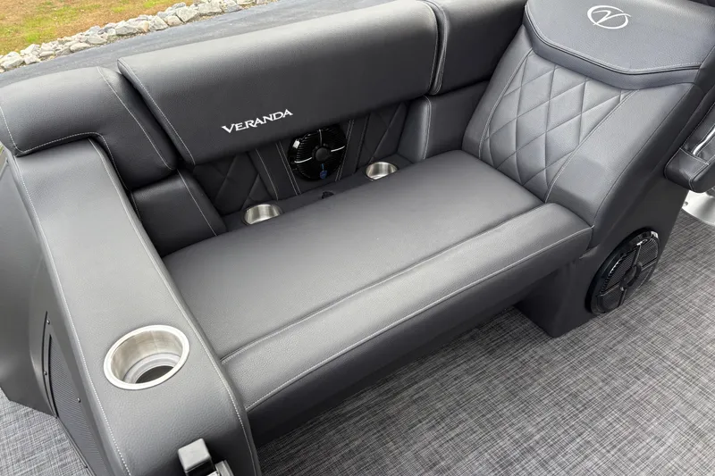Slide: The Image of 2026 Veranda Vertex 235RC Premium boat seat with cup holders and sleek design. - 12