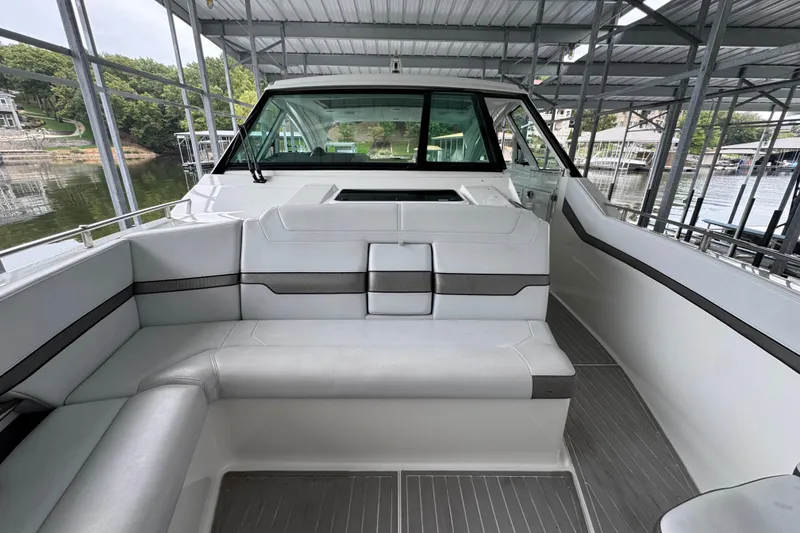 Slide: The Image of 2020 Formula 400 Super Sport Crossover boat interior with sleek seating and modern design. - 21