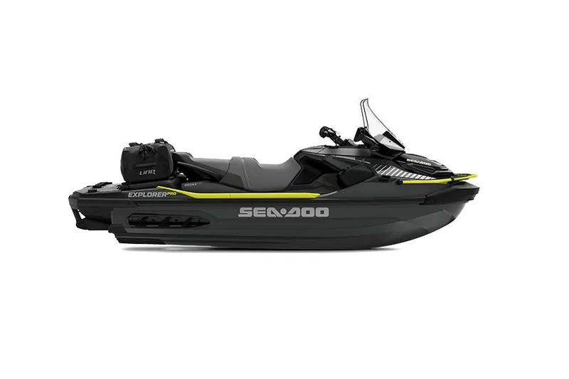 The Image of Manufacturer Provided Image: 2026 Sea-Doo Explorer Pro 170 jet ski, sleek black design with yellow accents. - 0
