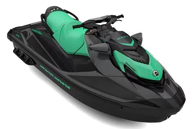The Image of Manufacturer Provided Image: 2026 Sea-Doo GTI SE 170 jet ski, black and green design, side view. - 1