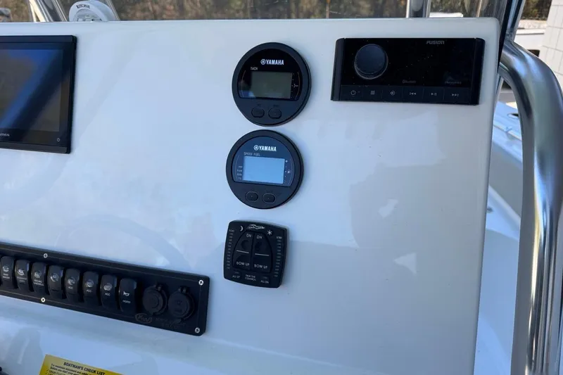 Slide: The Image of Dashboard of 2026 Key West 219 FS boat with Yamaha gauges and controls. - 26