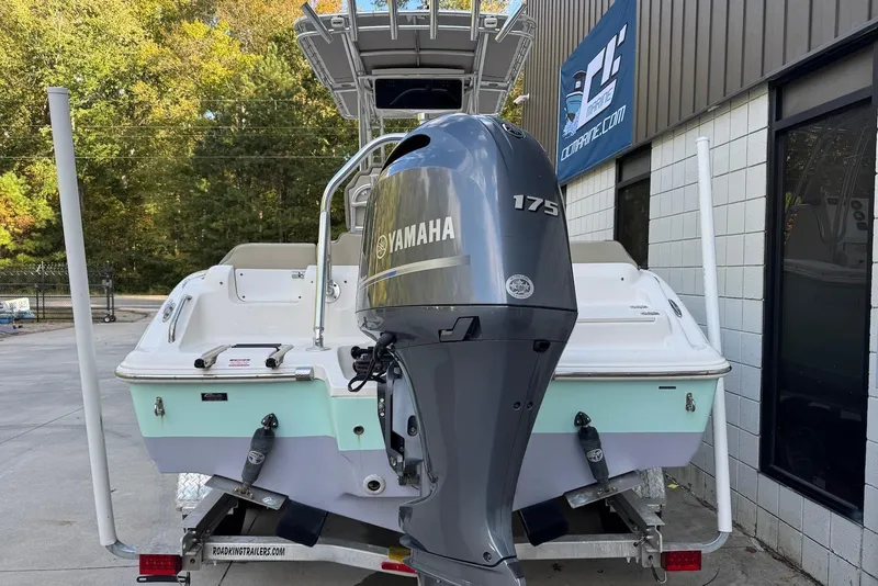 Slide: The Image of 2023 Key West 219 FS boat with Yamaha 175 engine on trailer. - 4