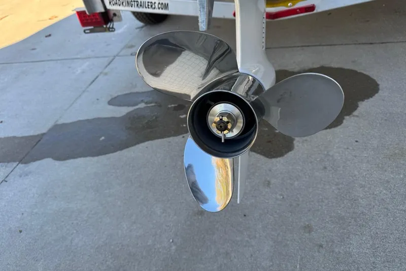 Slide: The Image of Propeller of 2026 Key West 1720 Center Console boat on trailer. - 27