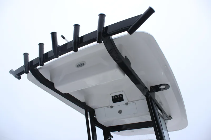 Slide: The Image of 2026 Sea Fox 268 Commander boat top view with rod holders and sleek design. - 17