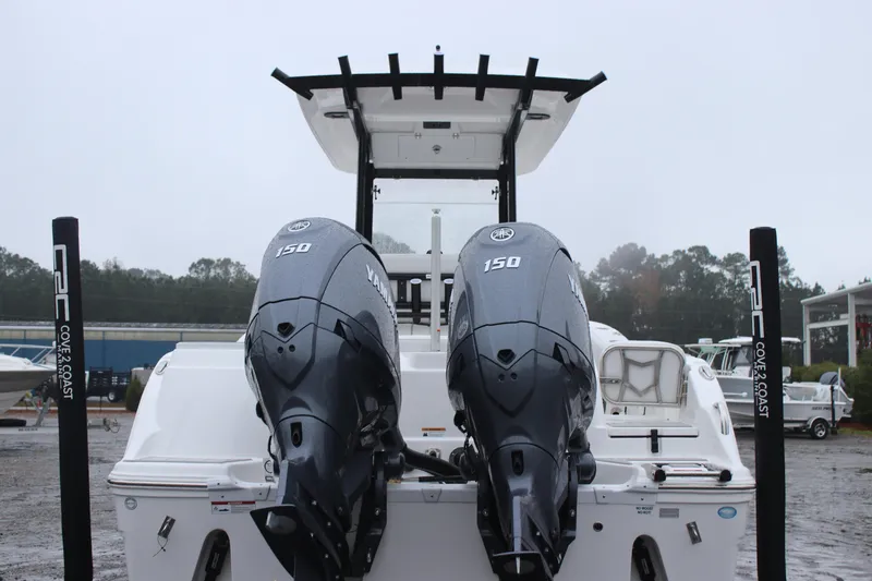 Slide: The Image of 2026 Sea Fox 268 Commander with dual Yamaha 150 engines, rear view. - 5
