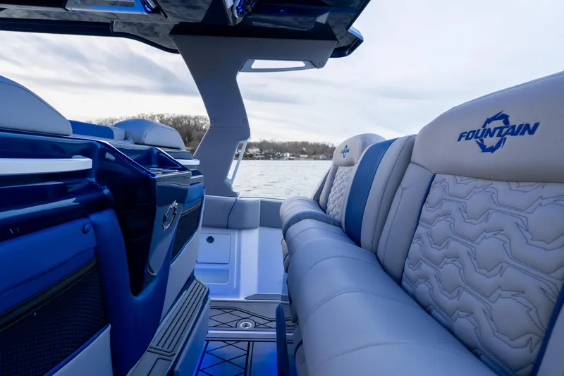 Slide: The Image of Luxurious interior of 2026 Fountain 38 SCX boat with stylish seating and modern design. - 32