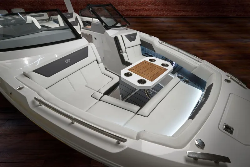Slide: The Image of Manufacturer Provided Image: 2026 Cobalt R31 OB boat interior with luxurious seating and modern design. - 10