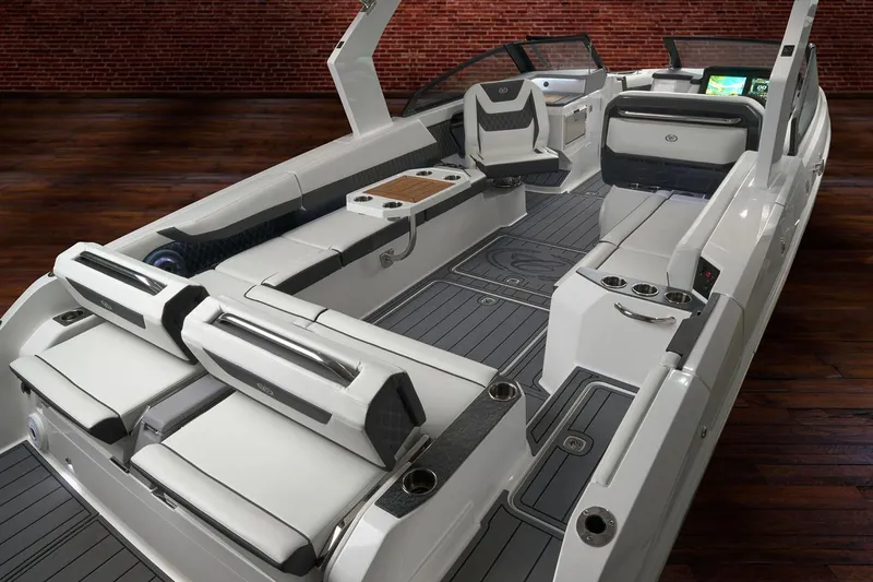 Slide: The Image of Manufacturer Provided Image: 2026 Cobalt R31 OB boat interior with luxurious seating and modern design. - 6