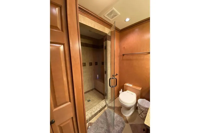 Slide: The Image of Luxurious bathroom in 2007 Summerset model, featuring elegant tile and glass shower. - 252