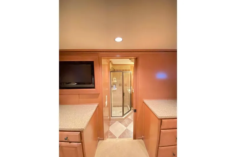 Slide: The Image of Interior of 2007 Summerset houseboat with wooden paneling and hallway view. - 277
