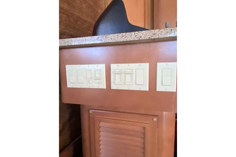 Slide: The Image of Sliding glass door on 2007 Summerset houseboat, overlooking sunny lake view. - 330