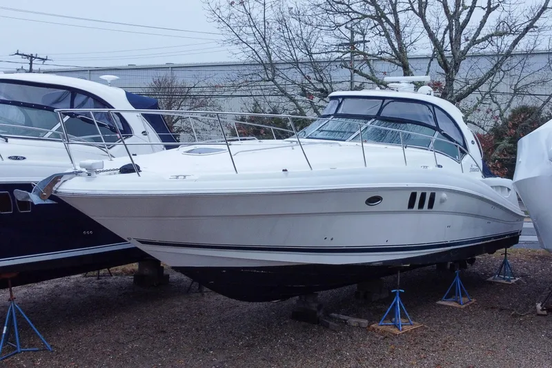 The Image of 2007 Sea Ray 40 Sundancer yacht on stands, ready for maintenance. - 0