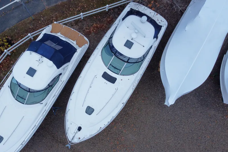 Slide: The Image of Aerial view of 2007 Sea Ray 40 Sundancer boats in storage. - 13