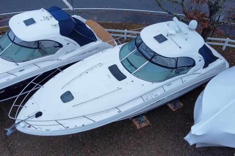 Slide: The Image of 2007 Sea Ray 40 Sundancer yacht in storage, aerial view. - 14