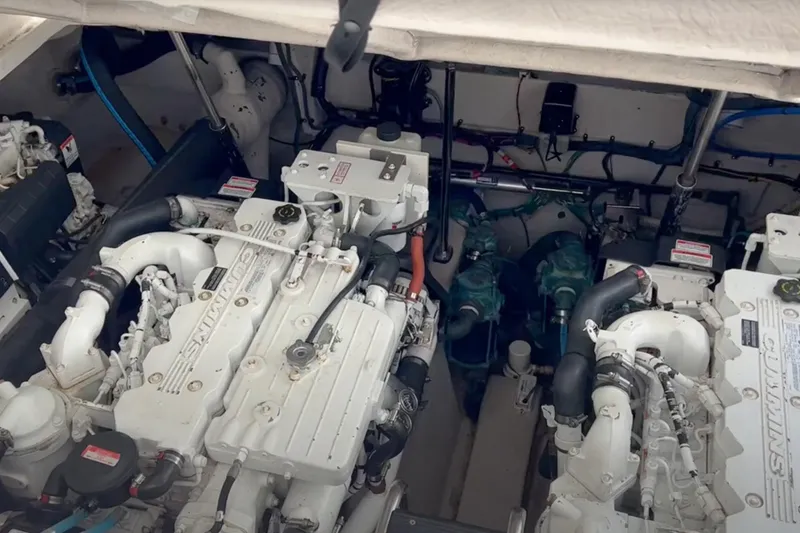 Slide: The Image of Engine room of a 2007 Sea Ray 40 Sundancer with Cummins engines. - 32