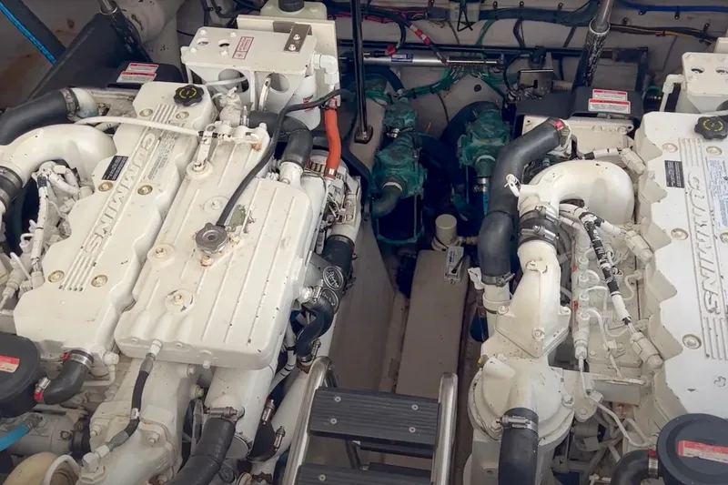 Slide: The Image of Engine room of a 2007 Sea Ray 40 Sundancer with Cummins engines. - 34