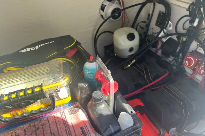 Slide: The Image of Interior view of a 2021 Twin Vee 260 VIVA boat, showcasing equipment and storage compartments. - 24