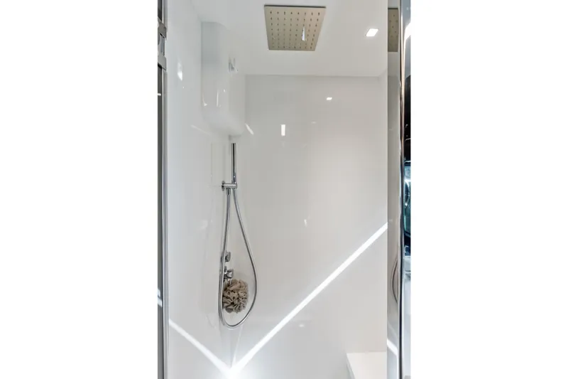Slide: The Image of Modern shower interior on 2021 Riva 56 Rivale yacht, featuring sleek design and fixtures. - 59