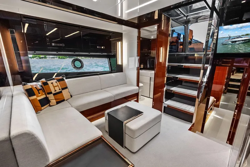 Slide: The Image of Luxurious interior of 2021 Riva 56 Rivale yacht with modern seating and elegant design. - 43