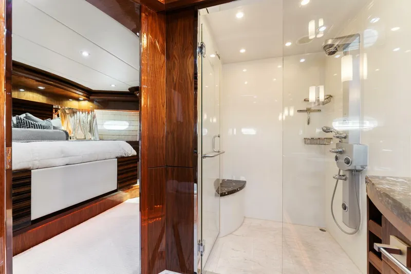 Slide: The Image of Luxurious bathroom and bedroom interior of 2013 Hargrave 125 Raised Pilothouse yacht. - 25