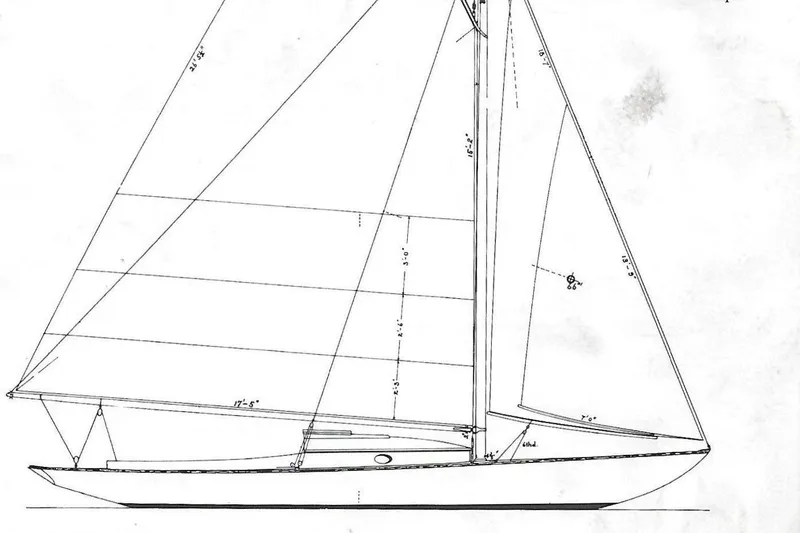 Slide: The Image of Classic Dark Harbor 17 sailboat from 1919, technical drawing. - 13