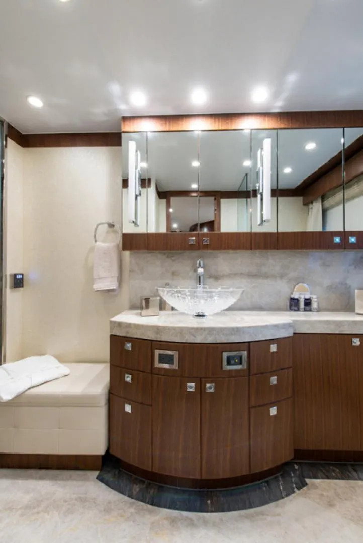 Slide: The Image of Luxurious bathroom in 2020 Hargrave G120 yacht with modern fixtures and elegant design. - 26