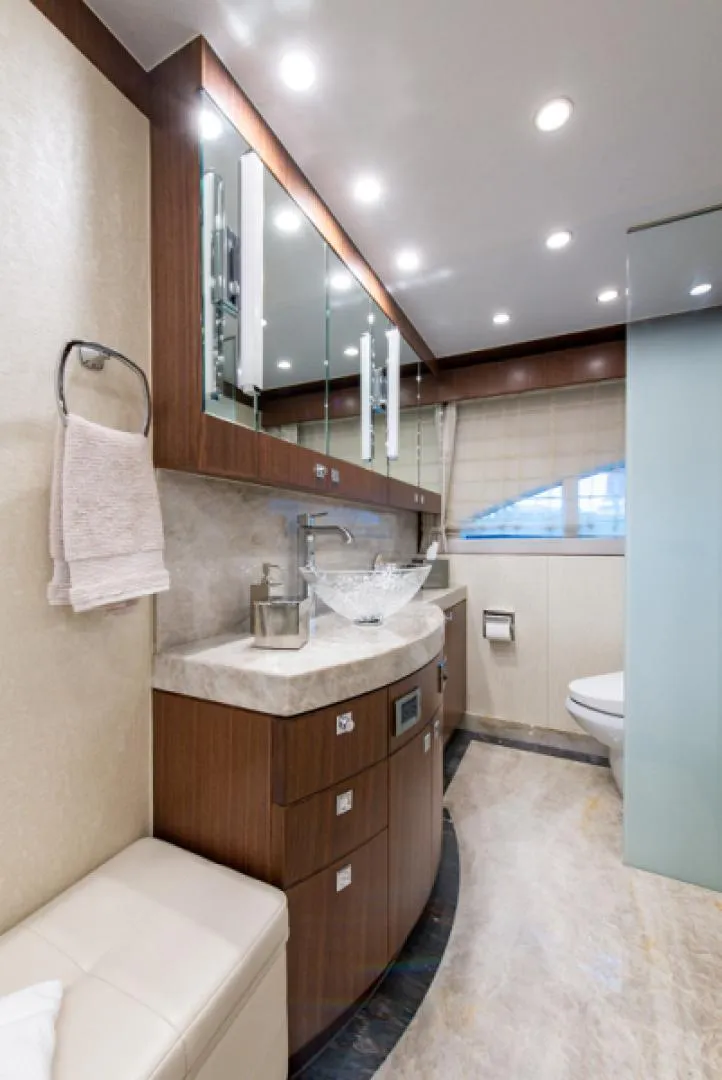 Slide: The Image of Luxurious bathroom in 2020 Hargrave G120 yacht with modern fixtures and elegant design. - 27