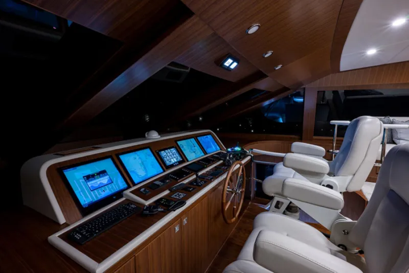 Slide: The Image of Luxurious cockpit of the 2020 Hargrave G120 yacht. - 49