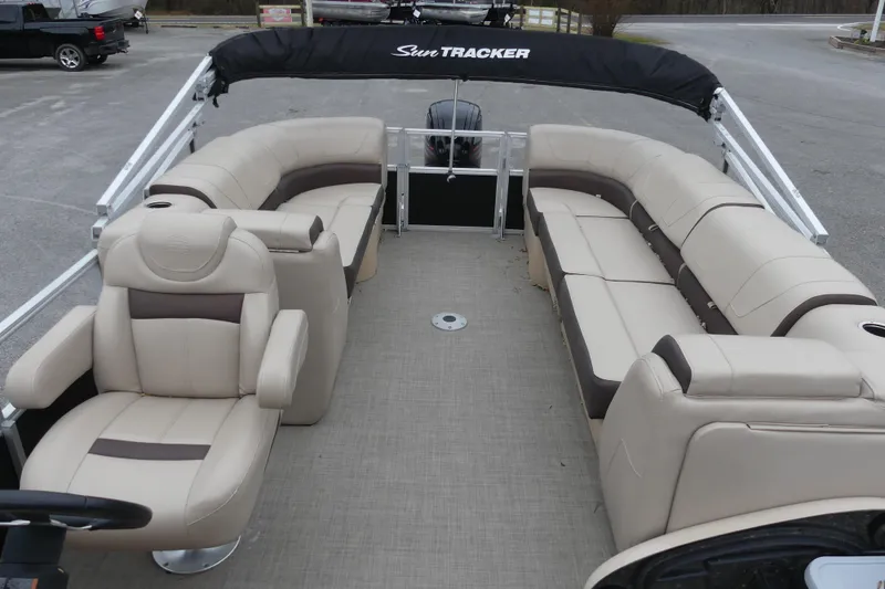 Slide: The Image of 2018 Sun Tracker Party Barge 22 DLX with spacious seating and canopy. - 4